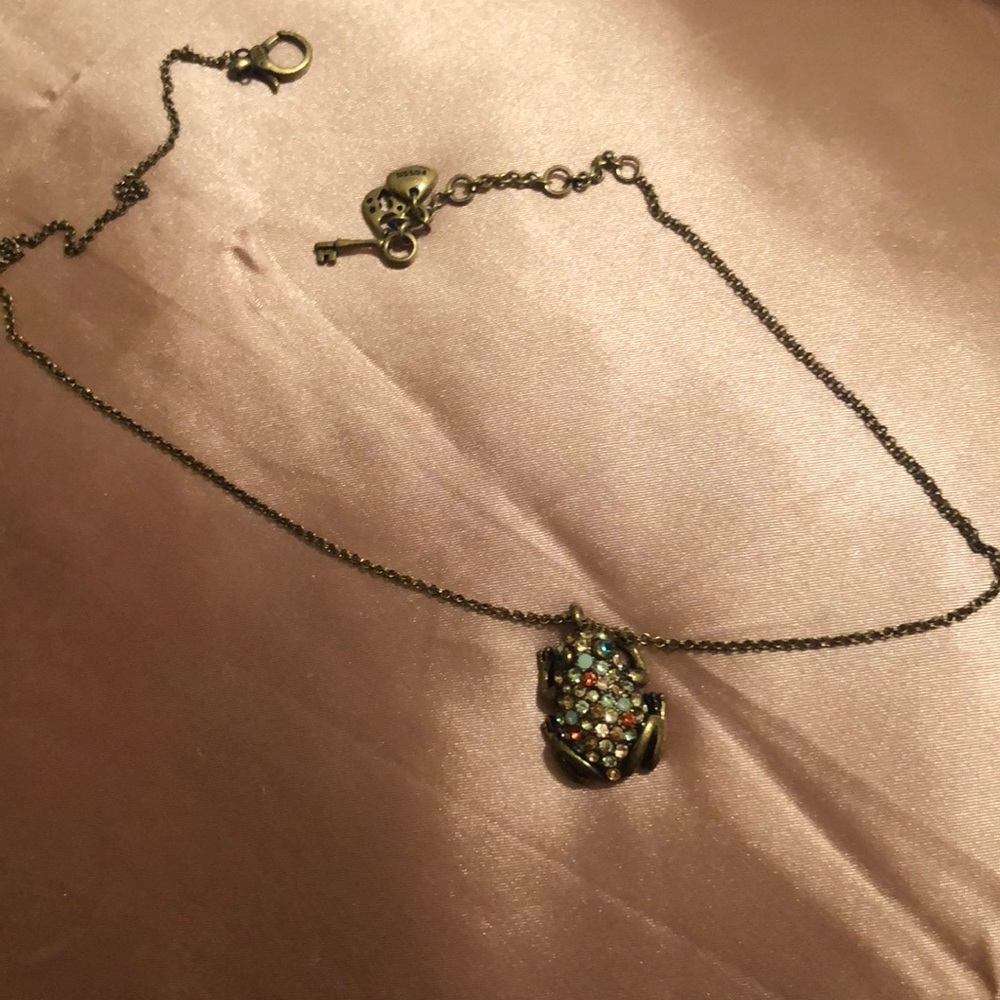 Fossil frog necklace